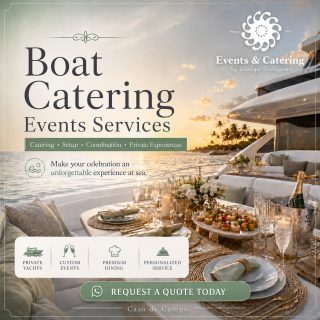 Hay experiencias que simplemente no se olvidan. ✨

Lleva el lujo, la gastronomía y la atención personalizada al mar con  Eventos & Catering by Gladys Quiñones.

Creamos experiencias a bordo para celebraciones privadas, eventos especiales y momentos que merecen ser extraordinarios.

🍽️ Catering premium
🥂 Experiencias privadas
⚓ Montaje y coordinación
✨ Servicio personalizado

📍 Casa de Campo 

Haz de tu próxima celebración una experiencia inolvidable.

📲 Escríbenos por WhatsApp y solicita tu cotización.

#EventsAndCatering #BoatCatering #LuxuryEvents #PuntaCana #CasaDeCampo #CapCana #CateringRD #EventosRD