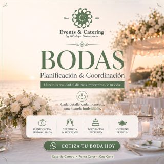 El día más importante de tu vida merece que cada detalle sea perfecto. 🤍✨

En Eventos & Catering by Gladys Quiñones transformamos tus ideas en una celebración que refleja tu historia, tu estilo y tus sueños.

Desde la planificación y coordinación hasta la decoración y el catering, cuidamos cada detalle para que tú solo tengas que disfrutar.

💍 Planificación personalizada
🥂 Ceremonia & recepción
🌿 Decoración exclusiva
🍽️ Catering premium

📍 Casa de Campo · Punta Cana · Cap Cana

Tu historia. Tu día. Tu boda. Nosotros nos encargamos de hacerlo inolvidable.

📲 Cotiza tu boda hoy.

#EventsAndCatering #BodasRD #WeddingPlanning #BodasPuntaCana #BodasCasaDeCampo #WeddingPlannerRD #CateringRD #LuxuryWedding